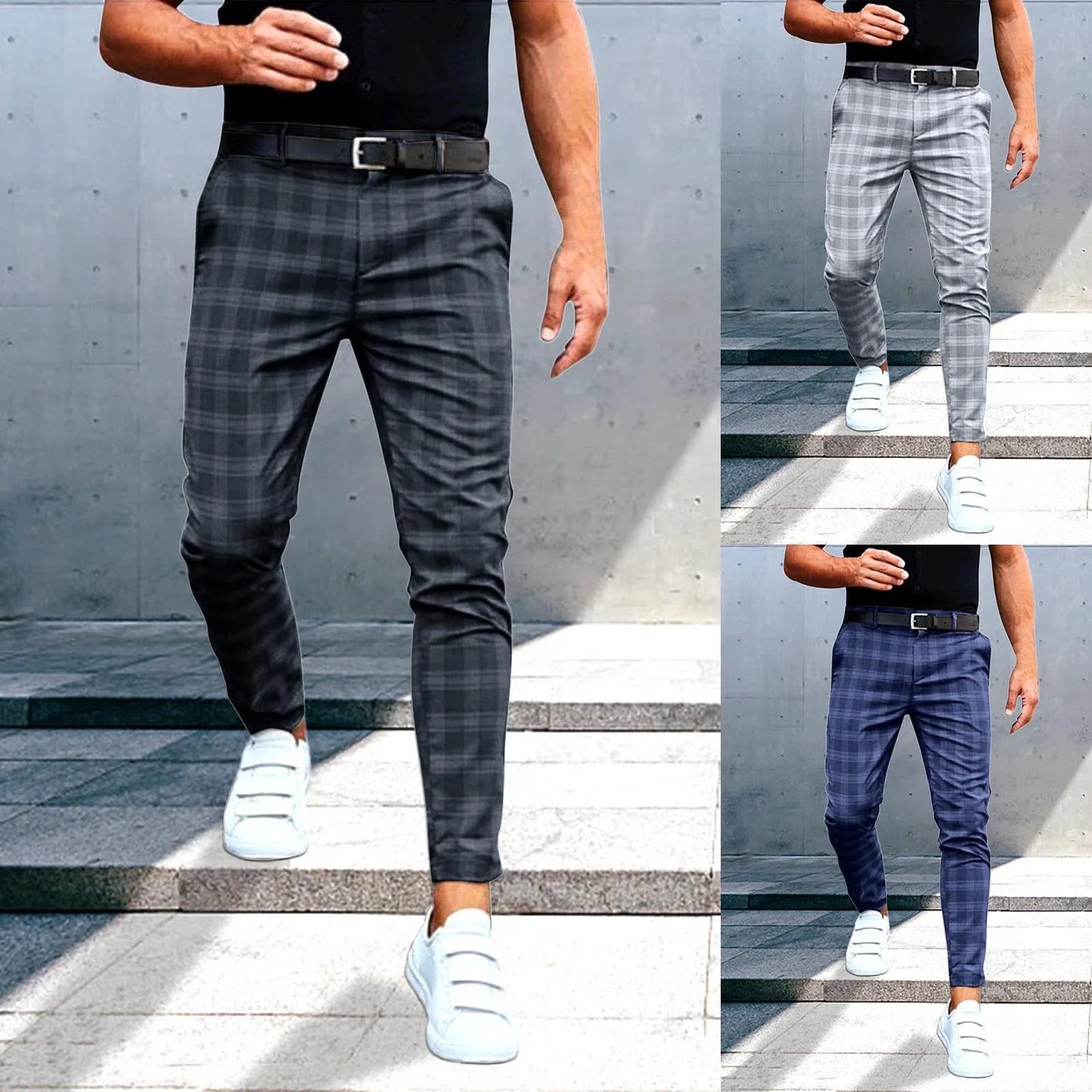 Man Pants Bottoms Checked Trousers Casual Baggy Straight Outdoor Joggers Y2k Summer Korean Fashion Big Size Workwear Pantalones