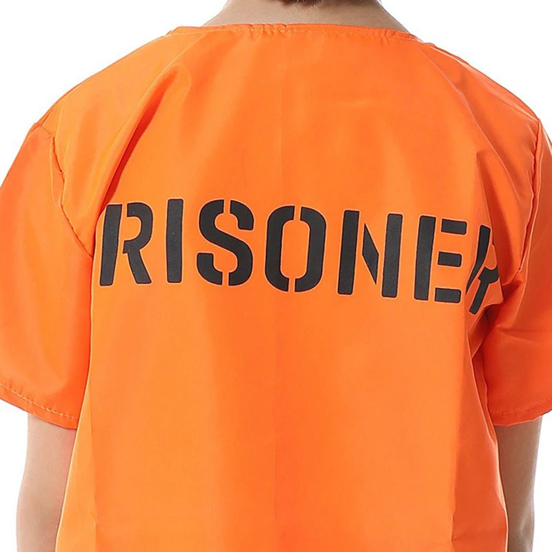 2023 Cosplay Orange Adult Inmate Costume Prisoner Jumpsuit Jailbird Outfit for Halloween Christmas Men Jail Costume Kids