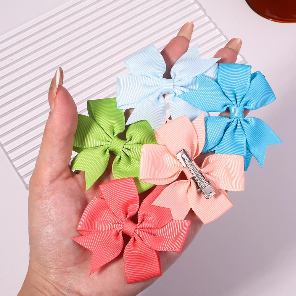 10PCS/Set Winter Solid Grosgrain Ribbon Hair Bows With Clips Girls Small Bow For Children Headwear DIY Kids Hair Accessories 434