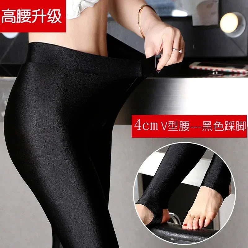 Leggings Fashion Solid Slim Pants Lady Leggings Casual Shiny Skinny Trousers Slim Thin Leggings Sexy Women Pants Fitness