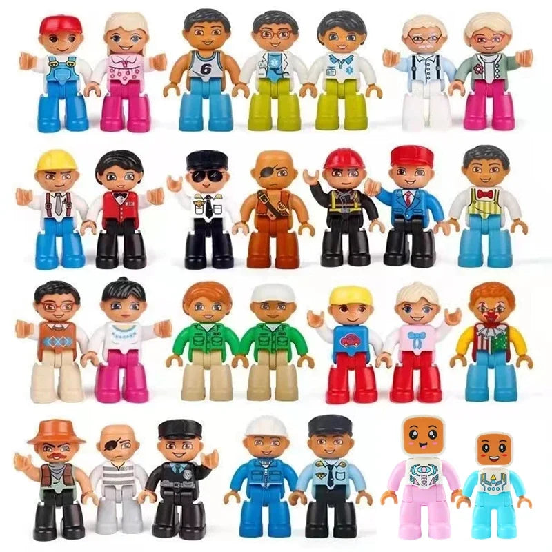 Big Building Block Action Figures Doll City Careers Family Policemen Compatible Duplos Children Kids Self Locking Assemble Toys