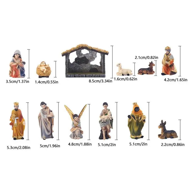 12pcs Set Christmas Manger Nativity Set Real Life Nativity Jesus Manger Christmas Crib Ornament Holy Family Crafts Statue Decor