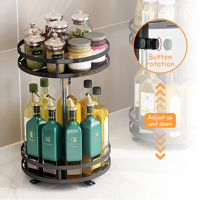 360°Rotation Spice Rack Organizer Non-Skid Carbon Steel Storage Tray For Seasonings And Spices Jar Cans For Kitchen Accessories