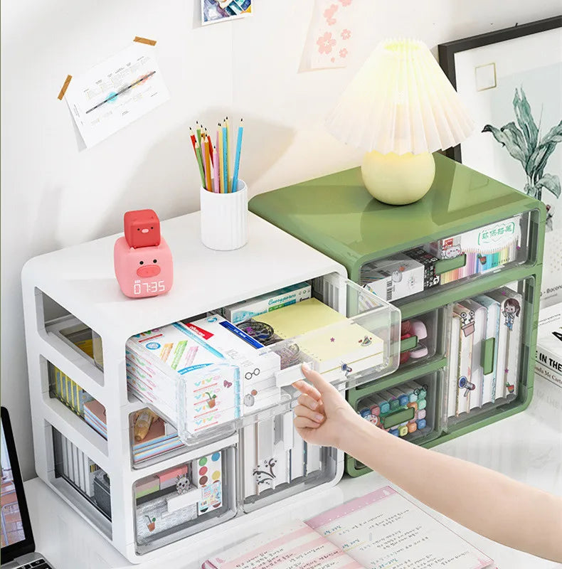 4Layers Office Desktop Green Clear Documents Stationery Storage Box Home Bedroom Girls Skin Care Jewelrys Sundry Organizer Rack