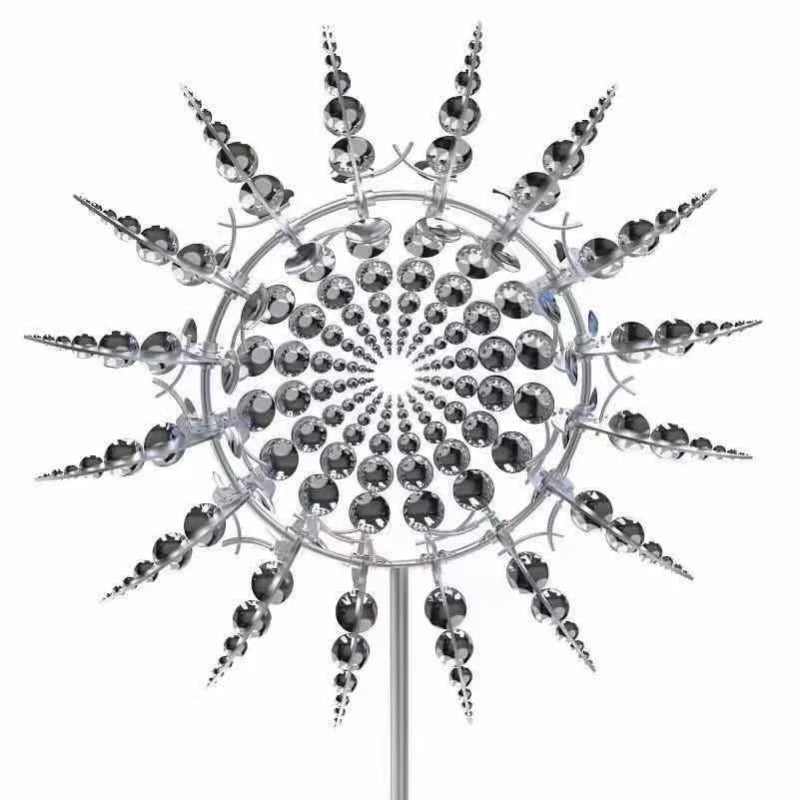 New Unique and Magical Metal Windmill 3D Wind Powered Kinetic Sculpture Lawn Metal Wind Solar Spinners Yard and Garden Decor