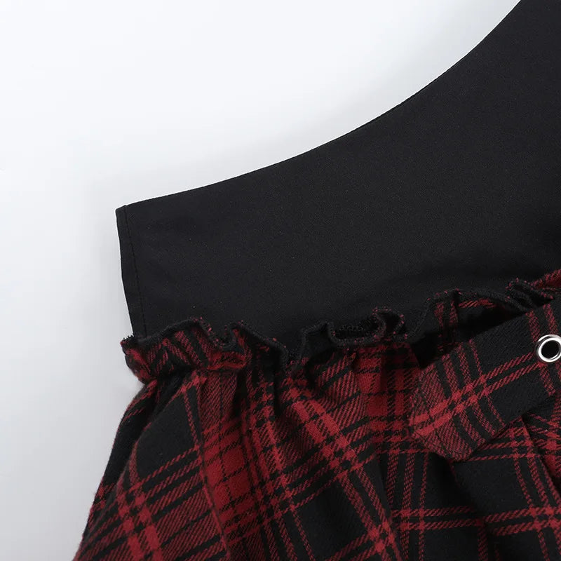 AltGoth Cyber Punk Dark Gothic Skirt Women Streetwear Harajuku Irregular Patchwork Red Plaid Skirt Hotsweet Y2k Clubwear Skirt