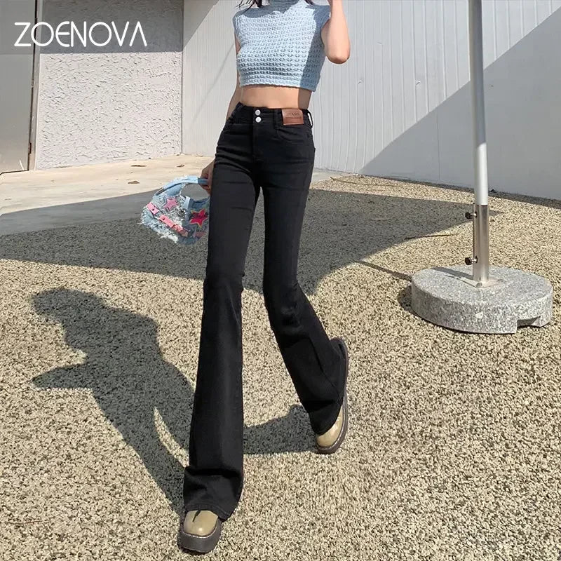 ZOENOVA Y2K 2023 Beautiful Bell Bottoms Xshape Women Full Length Jeans Wide Leg Pants Spring Vintage Style Flare Length Trousers