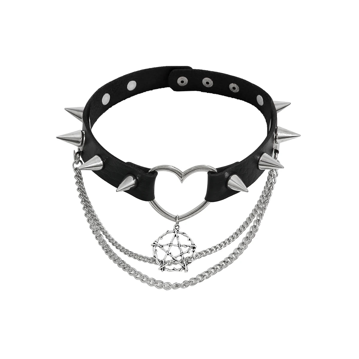 Salircon Fashion Harajuku Black PU Leather Choker Necklace Women's Punk Gothic Spike Rivet Necklace Star Pendant Collar Jewelry