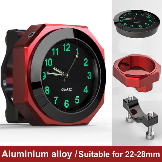 Aluminum Alloy Motorcycle Clock Waterproof Mount Quartz Clock Watch Aluminum Luminous Clock 22-28mm Handlebar Car Accessories