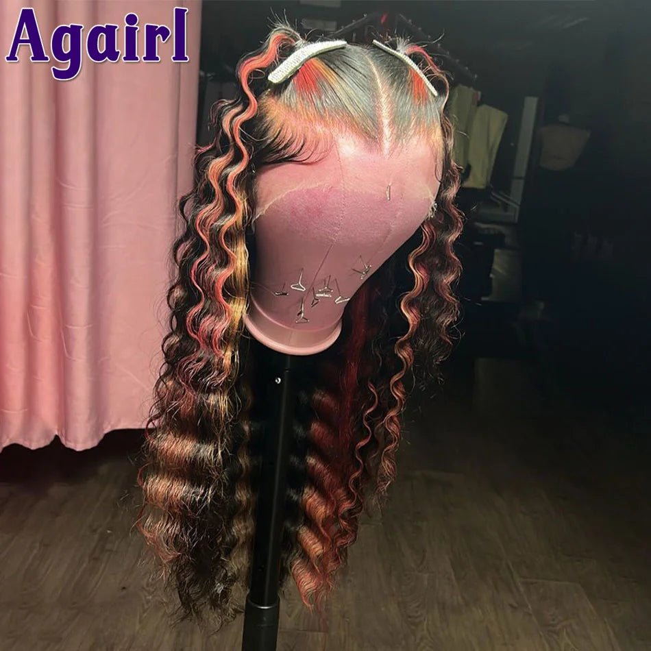 Multi Color Loose Deep Wave 13x6 Lace Frontal Wigs Red Blonde Highlight 13X4 Ready Go Curly Human Hair Lace Front Wigs For Women