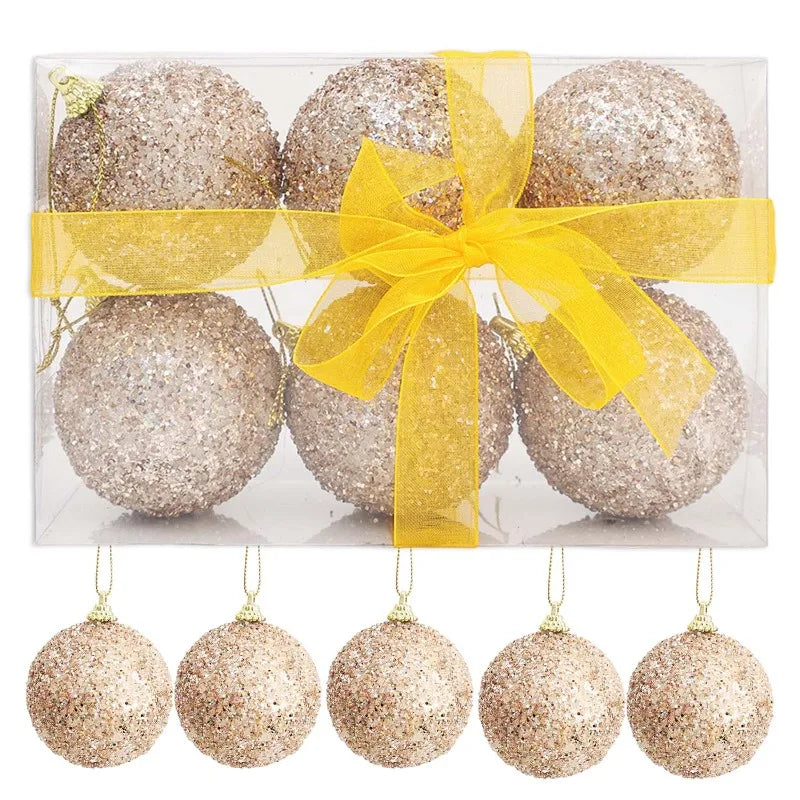 30/6pcs Glitter Champagne Gold Christmas Balls Sparkling Xmas Tree Hanging Ball Pendants Christmas New Year Party Decor Ornament