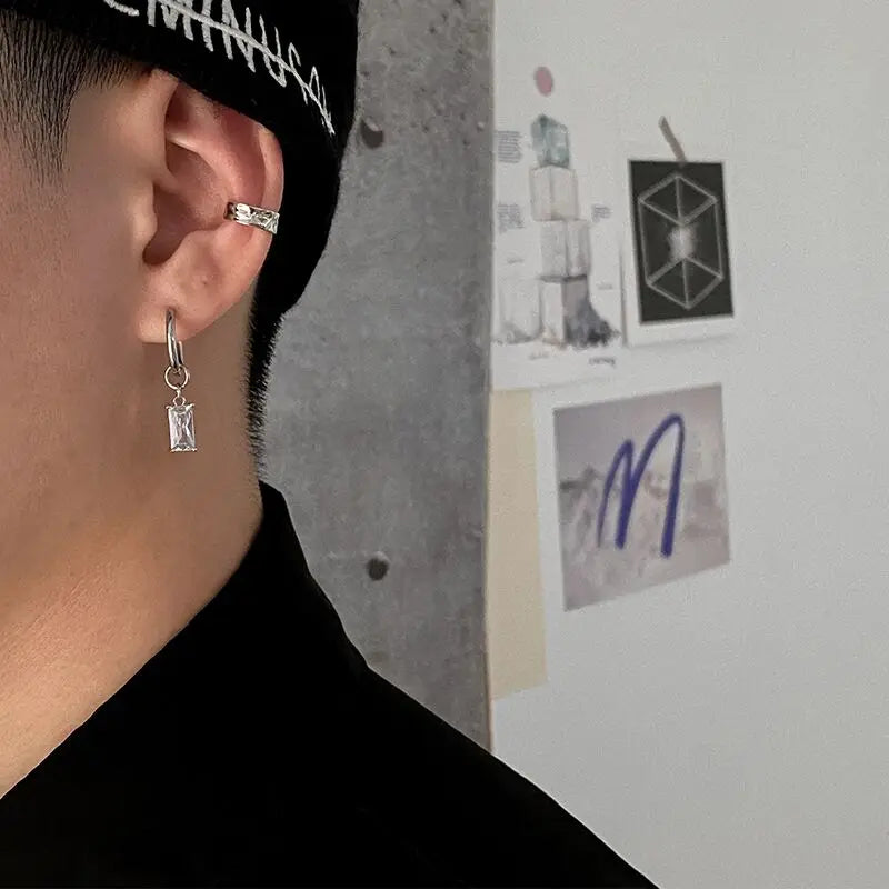 Gothic Cubic Zirconia Cross Drop Dangle Hoop Earrings for Women Men Stainless Steel Hiphop Punk Cool Hoop Earrings Jewelry Gift