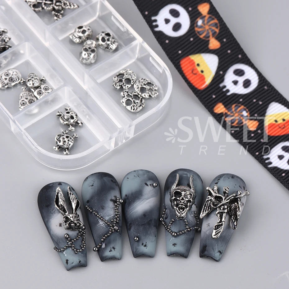 New Punk Gothic Spider Christ Jesus Satan Angel Nail Charms Skull Ghost Alloy 3D Halloween Y2K Nail Art Decoration Accessories