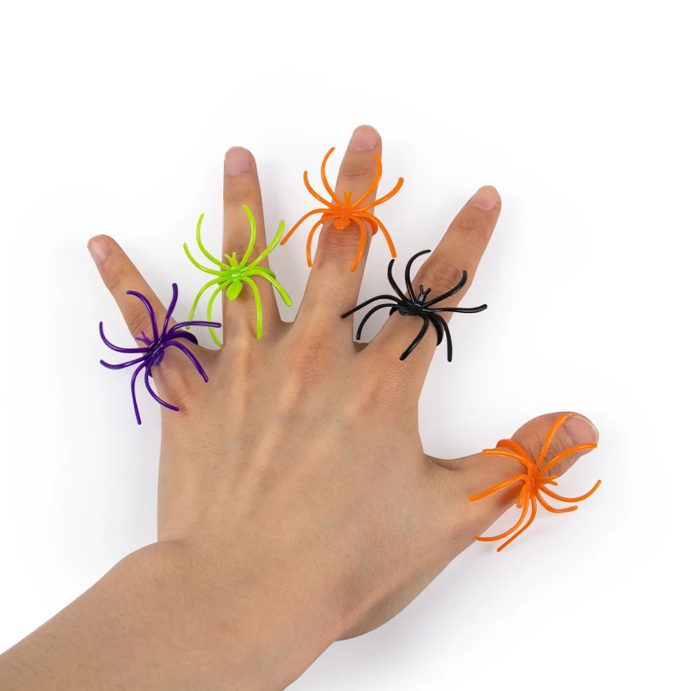 20/40/60pcs Spider Rings Halloween Rings for Kids Party Favors Colorful Plastic Spider Ring Kids Costume Accessories Props