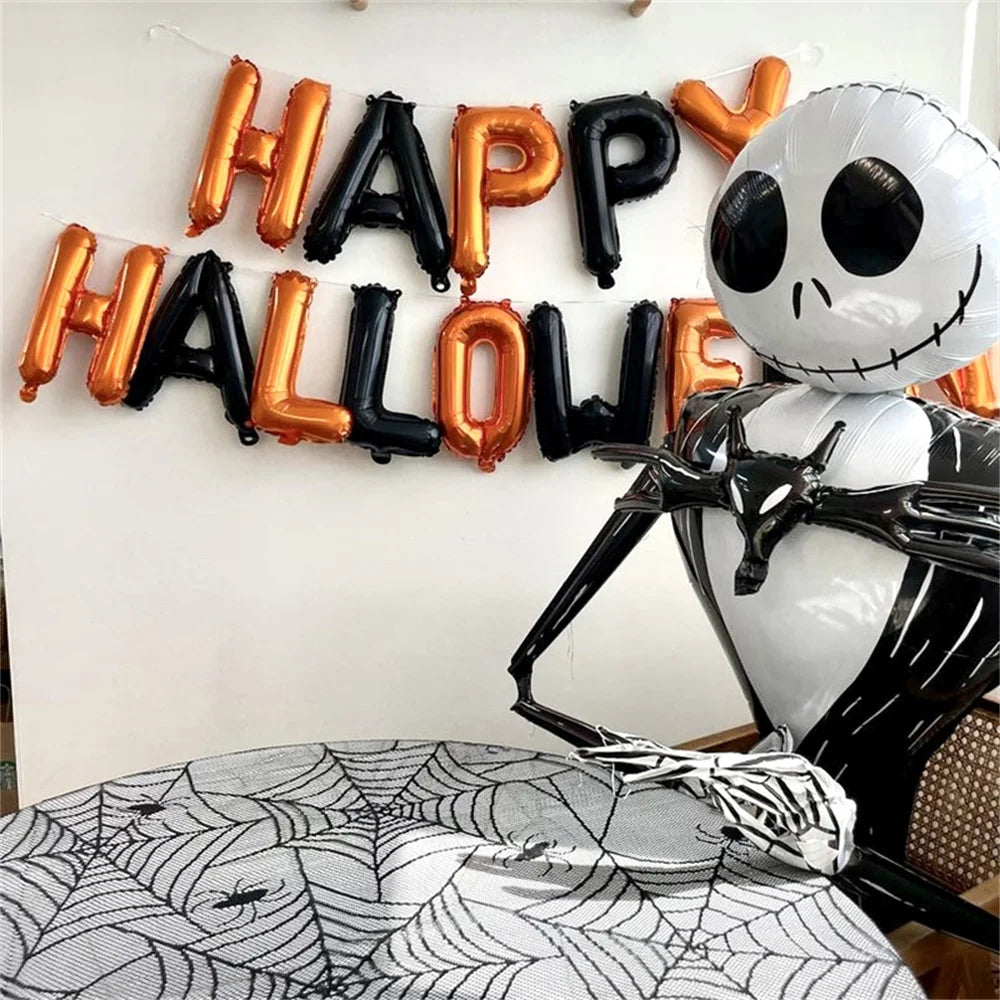 1set 16inch Happy Halloween Letter Flag Banner Black Orange Halloween Party Decoration Balloon Set for Hanging Horror Prop Gift