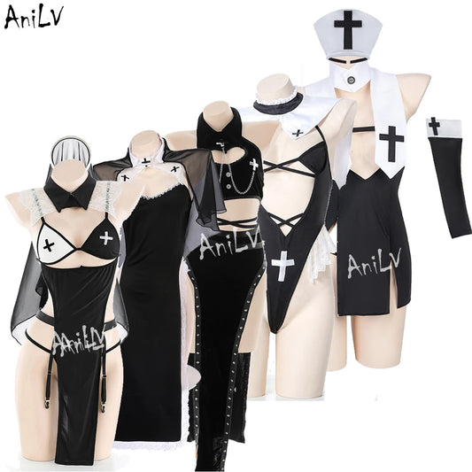 AniLV New Nun Series Uniform Halloween Cosplay Women Medieval Convent Sister Dress Outfit Set Costumes