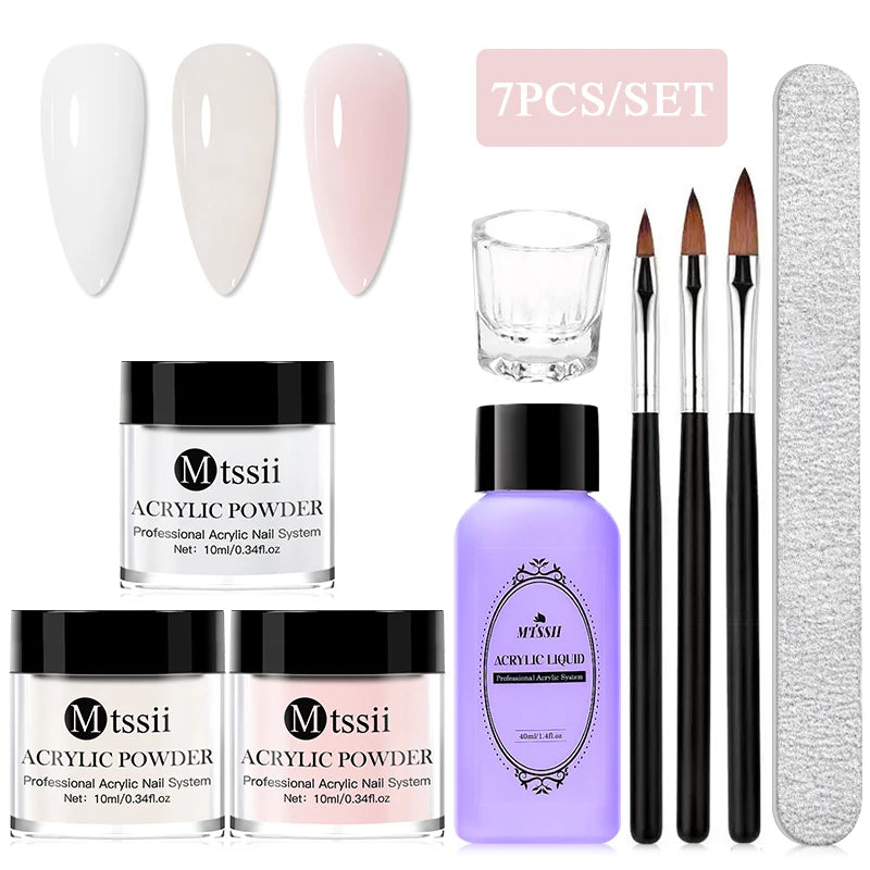 Nail Crystal Powder Kit Acrylic Liquid Set With Nail Brush Pink White Nails Powder For Nails Extension Carving Beginner Set