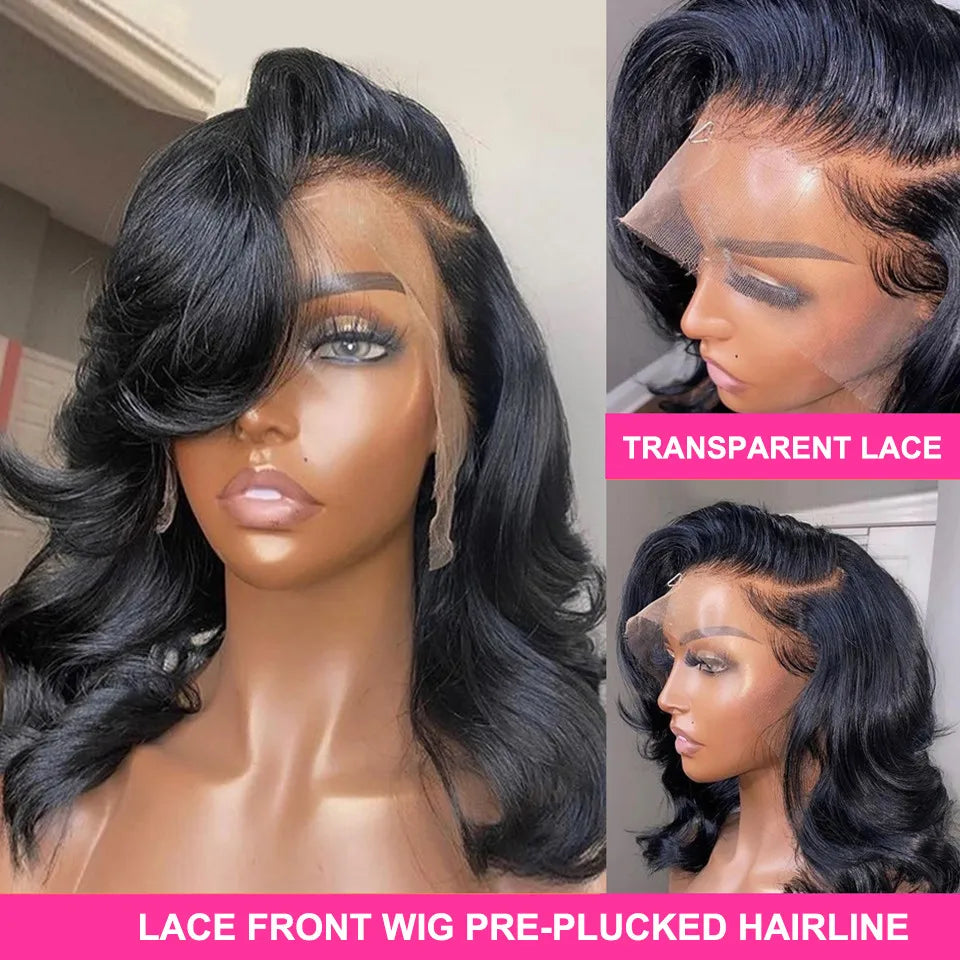 180 Density Body Wave Transparent Short Bob 13x4 Lace Front Human Hair Wigs 4x4 Pre Plucked Remy Lace Frontal Wig For Women