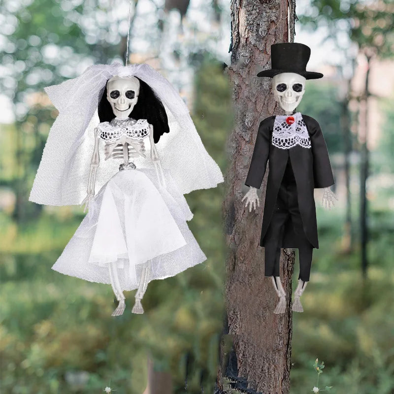 Halloween Skeleton Bride and Groom Hanging Decorations Bar Party Indoor Live Decoration Prank Haunted House Props