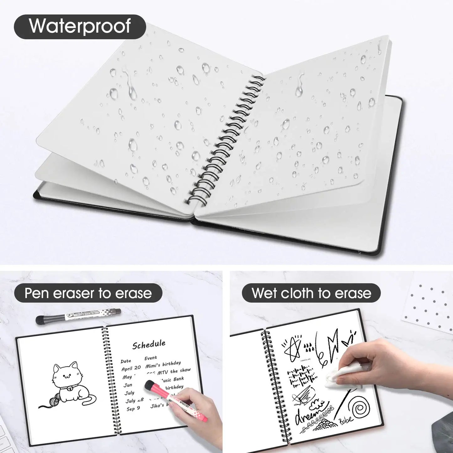 A4 Size Whiteboard Notebook Dry Erase Board reusable Notebook Meeting Notebook White Board with Pen Presentation Supplies