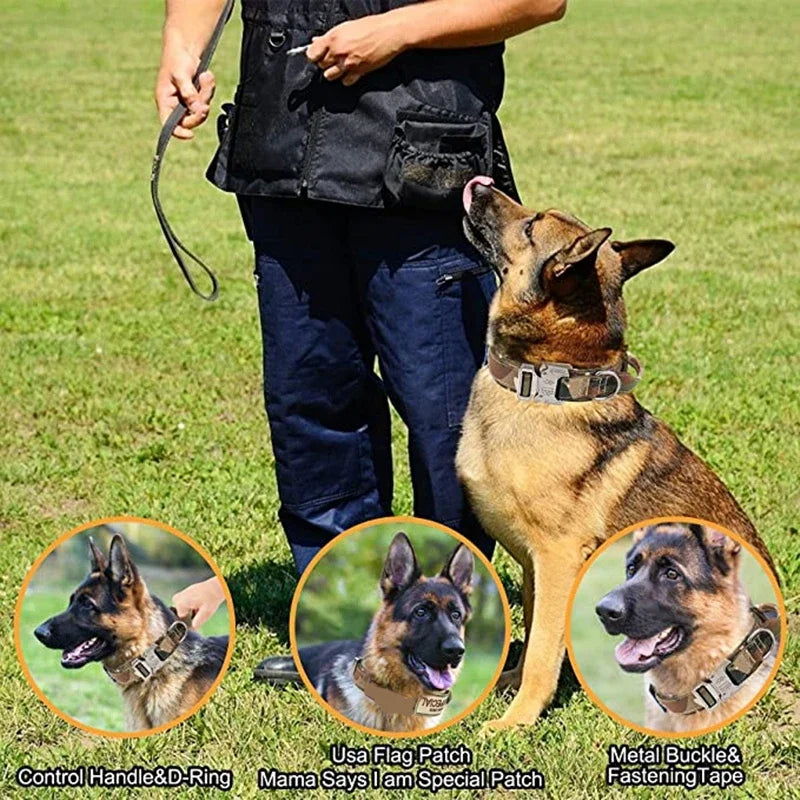 Military Tactical Dog Collar Leash Set Durable Pet Collar Retractable Leash Medium Large Dog German Shepherd Training Accessorie