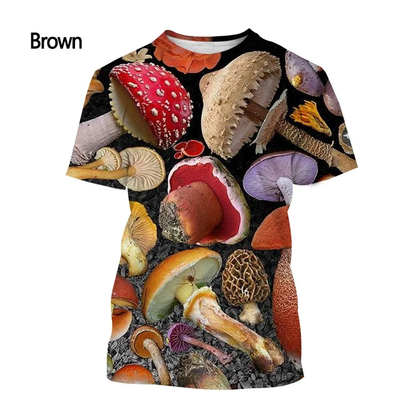 Men's and Women's Casual Short-sleeved T-shirt Tops New Fashion Mushroom Funny 3D Printed T-shirt