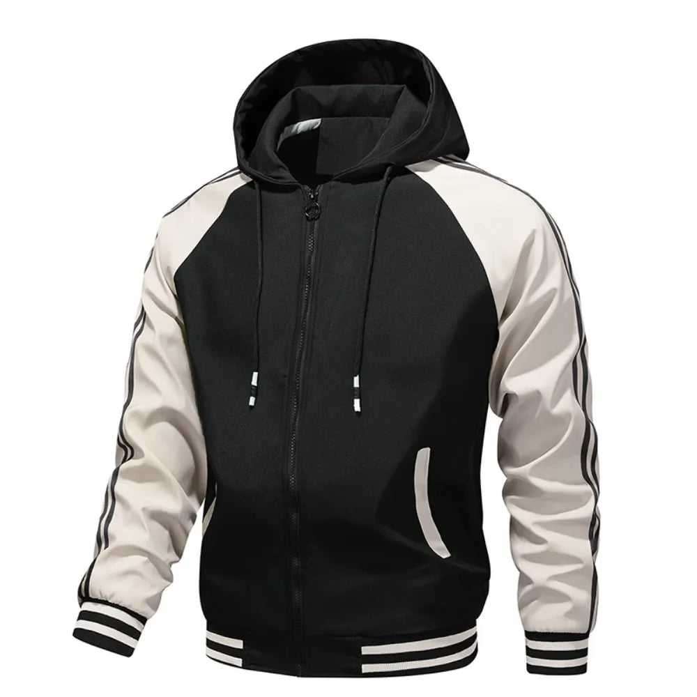 Spring Men's Novelty Color Block Pullover Fleece Hoodie Casual Hooded Sweatshirts Full Zip Jacket with Pocket Men Clothing