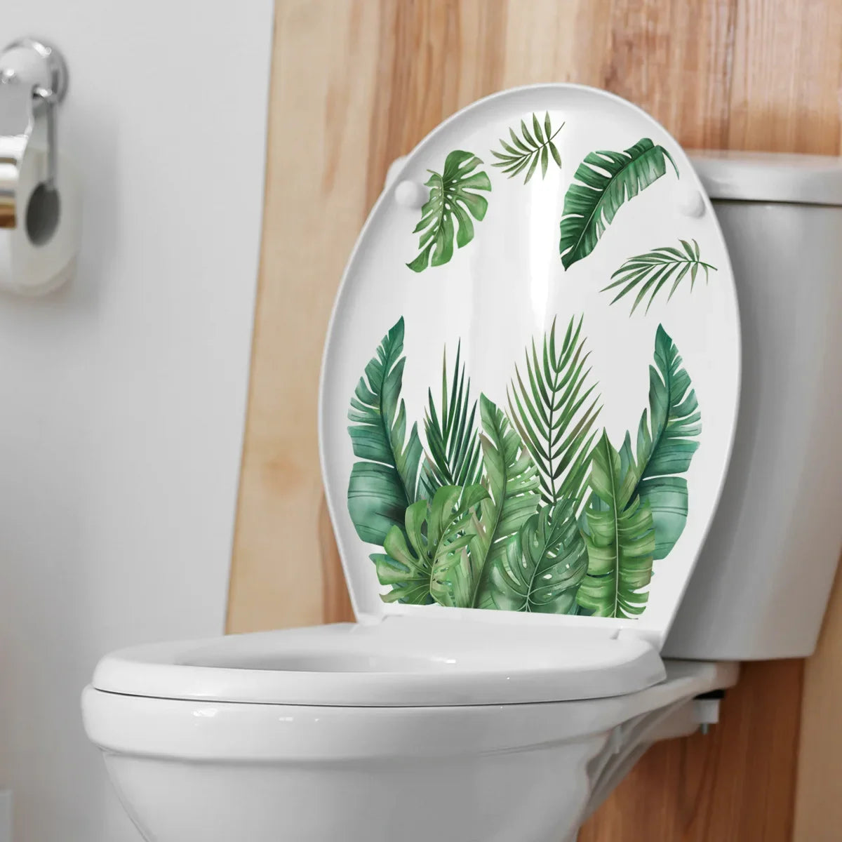 Green Plant Leaves Toilet Sticker WC Self Adhesive Mural Stickers Bathroom Wall Sticker Flower Home Decoration Decals