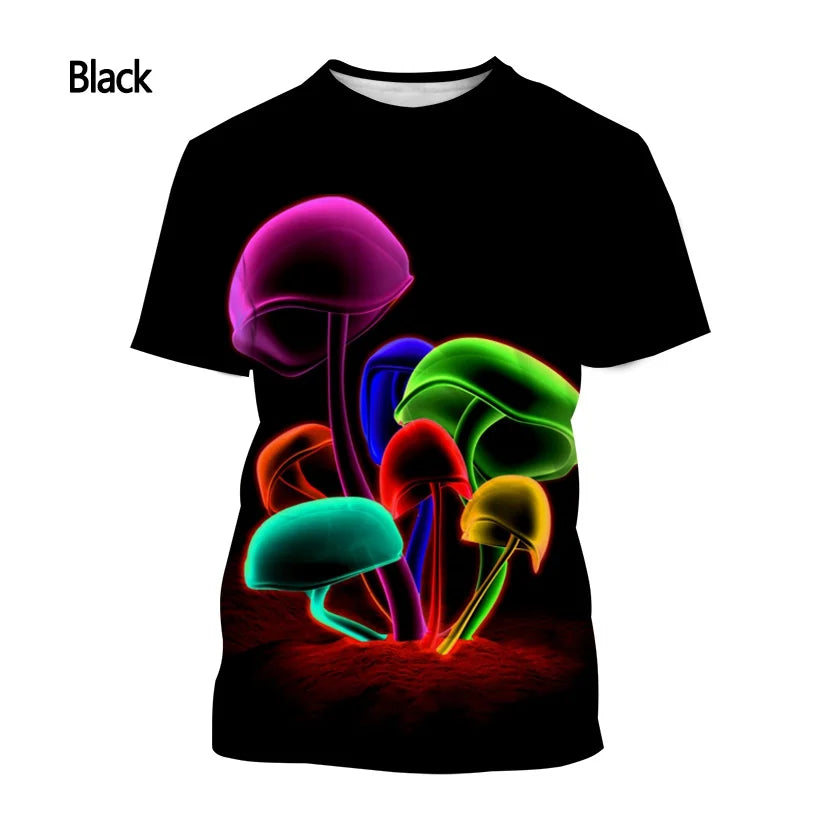 Men's and Women's Casual Short-sleeved T-shirt Tops New Fashion Mushroom Funny 3D Printed T-shirt