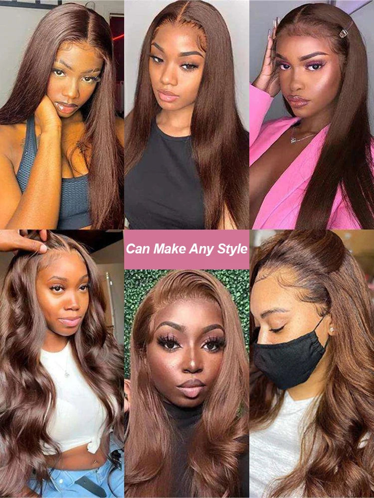 30 Inch Chocolate Brown 13x4 Lace Front Human Hair Wigs 200% High Density Bone Straight HD Lace Frontal Wig For Women Cheap Wig