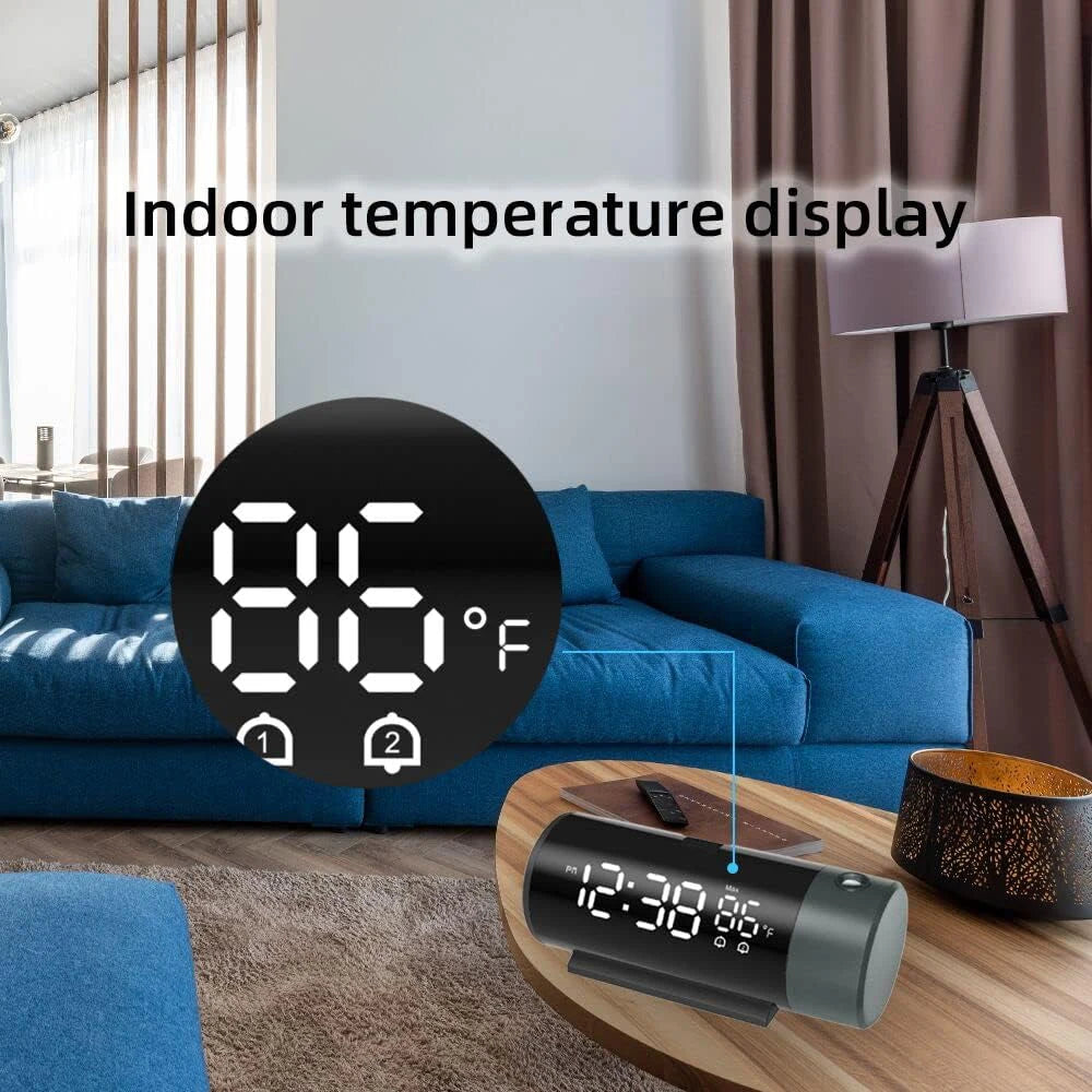 Projection for Bedrooms Digital Clock with 180° Rotatable Projector Automatic Brightness Dimmer Indoor Thermometer Clock withUSB