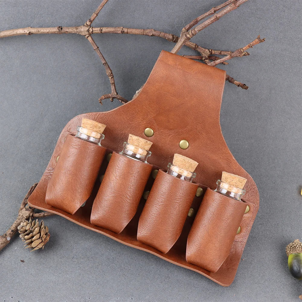 Medieval Alchemy Fantasy Wizard Waist Pouch Belt Bag With 4 Cork Potion Vials For Halloween Men's Costume Accessories