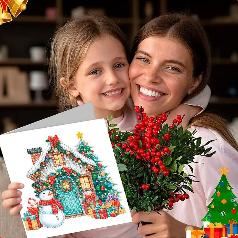 Snowman Christmas Cards 6X Make Rhinestone Painting Blessing Cards with Envelopes Christmas Rhinestone Art Painting Greeting