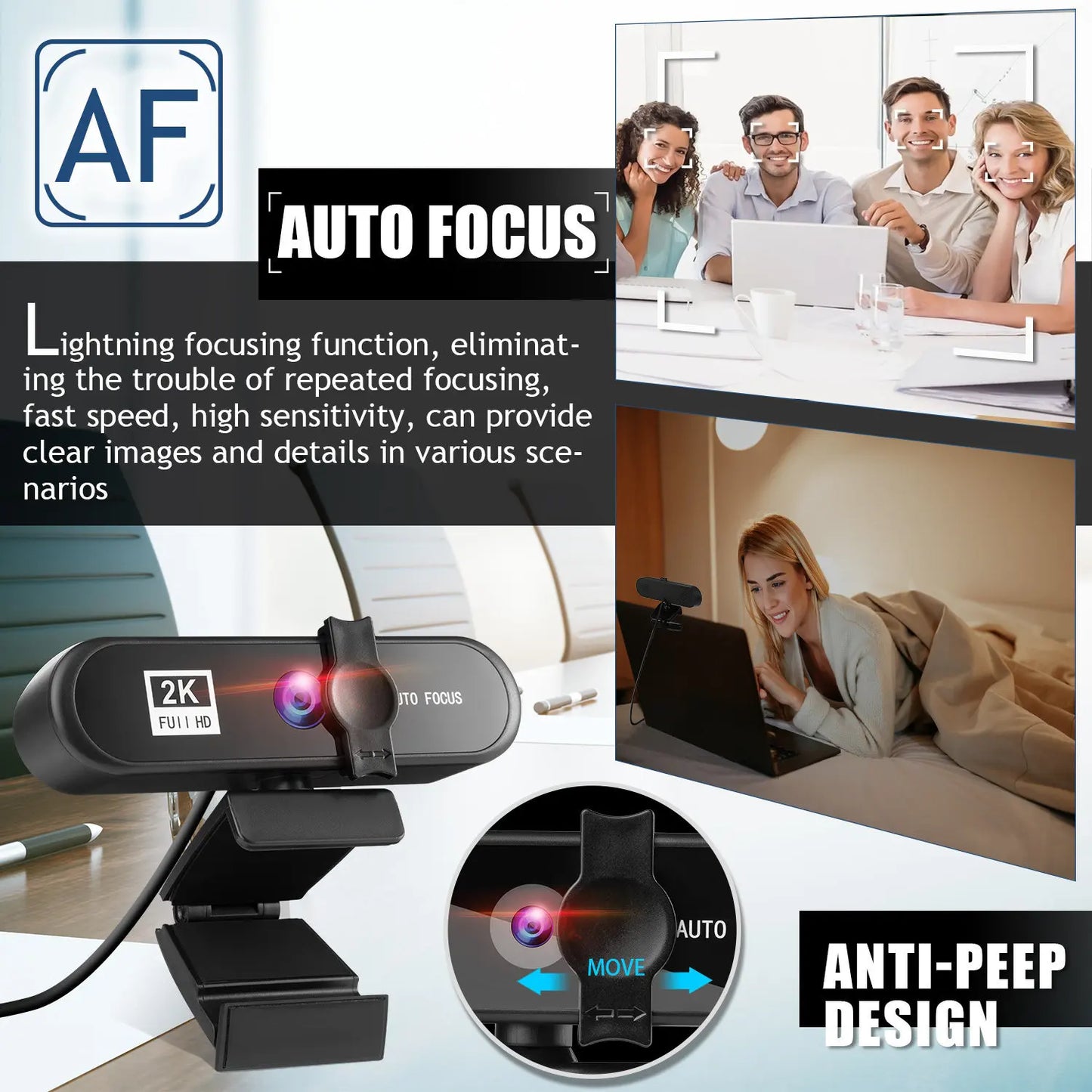 2K Full HD Autofocus 5MP Webcam with Noise-Canceling Mics Mini Web Camera With stand for Streaming Laptop Desktop PC Live Video