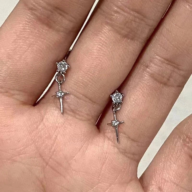 Goth Y2K Cute Sweet Cool Crystal Zircon Cross Star Pendant Earrings For Women Men Punk Grunge Jewelry Accessories