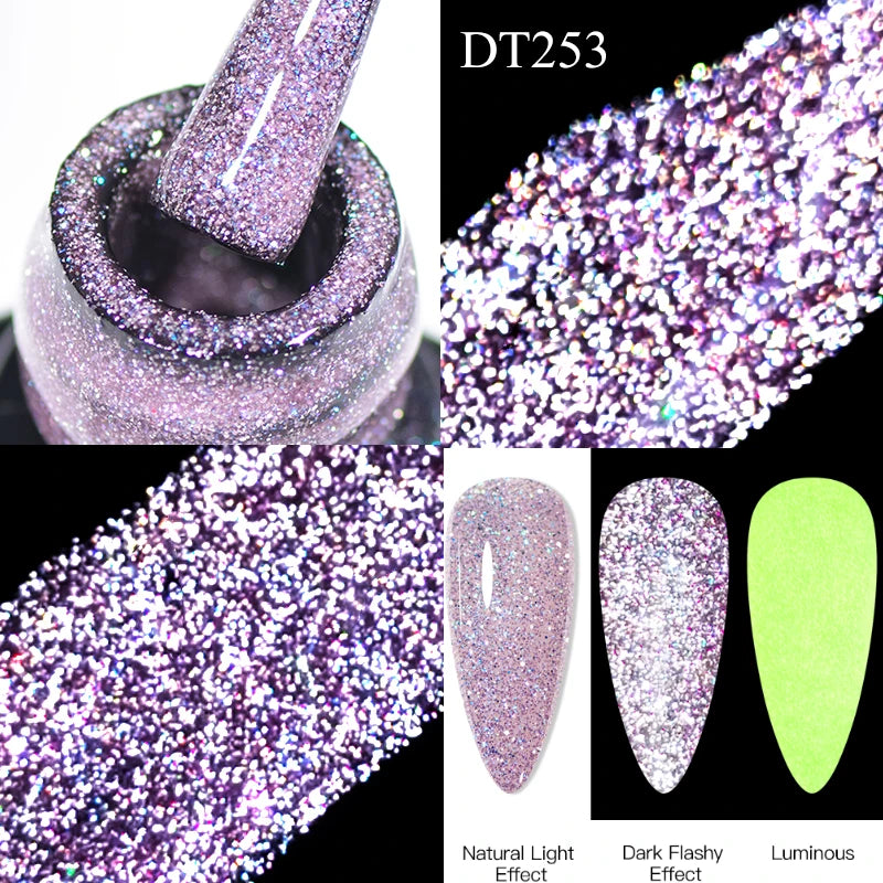 MEET ACROSS Sparkling Rose Pink Reflective Glitter Gel Nail Polish 7ML Nail Gel Manicure Semi Permanent UV LED Varnish Nail Art