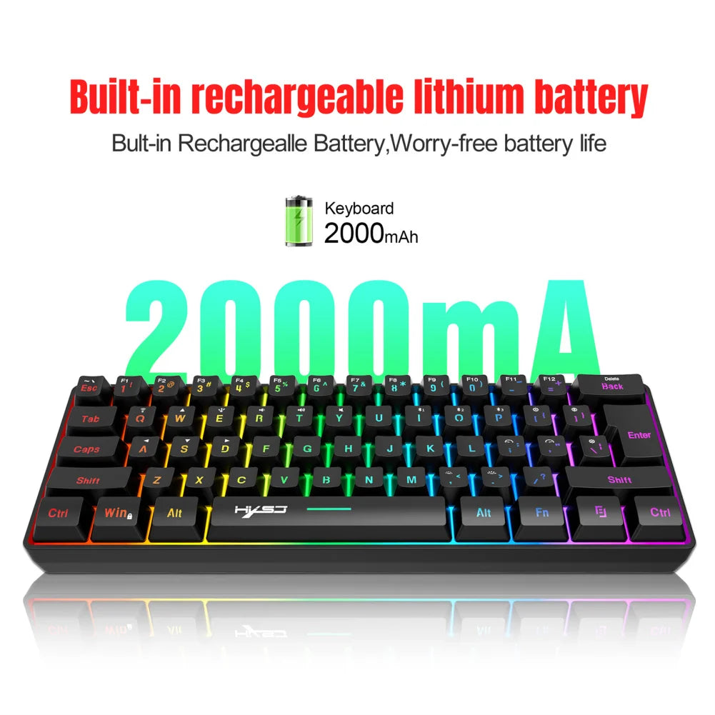 L500 Wired/Wireless Gaming Keyboard 61 Keys With Dynamic RGB Backlight For PC Laptop Gamer