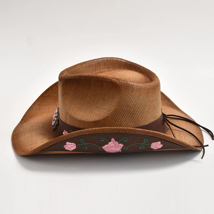 New Straw Western Cowboy Hat Summer Outdoor Travel Beach Sun Hat Men's Women's Vintage Gentleman Lady Cowgirl Jazz Hat