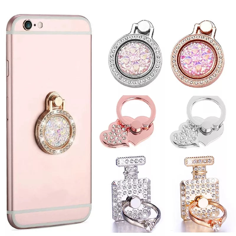 Luxury Diamond Shiny Gemstones Metal Mobile Phone Ring Bracket Universal Phone Holder Rotatable Ring Bracket for iPhone Samsung