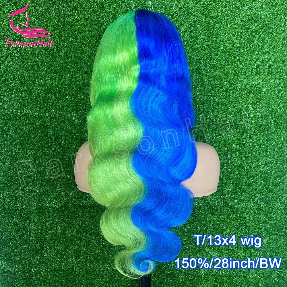 Highlight Black With green 13x6 HD Lace Frontal Wigs Human Hair Wig For Black Women Brazilian Hair Glueless T Part Lace Wigs