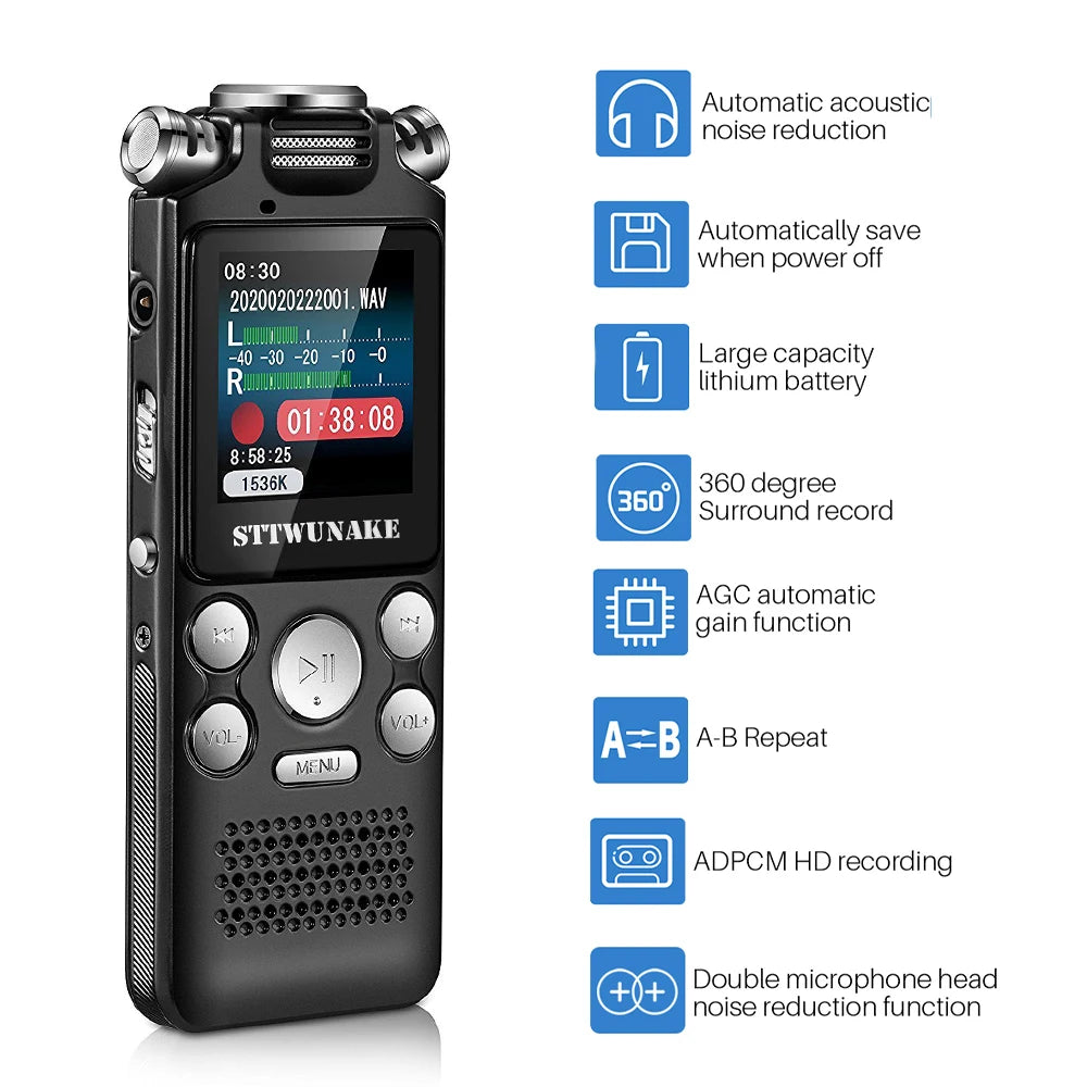 Professional Voice Activated Digital Audio Voice Recorder 8GB 16GB 32G Noise Cancelling Recording PCM Support OTG WAV MP3 Player