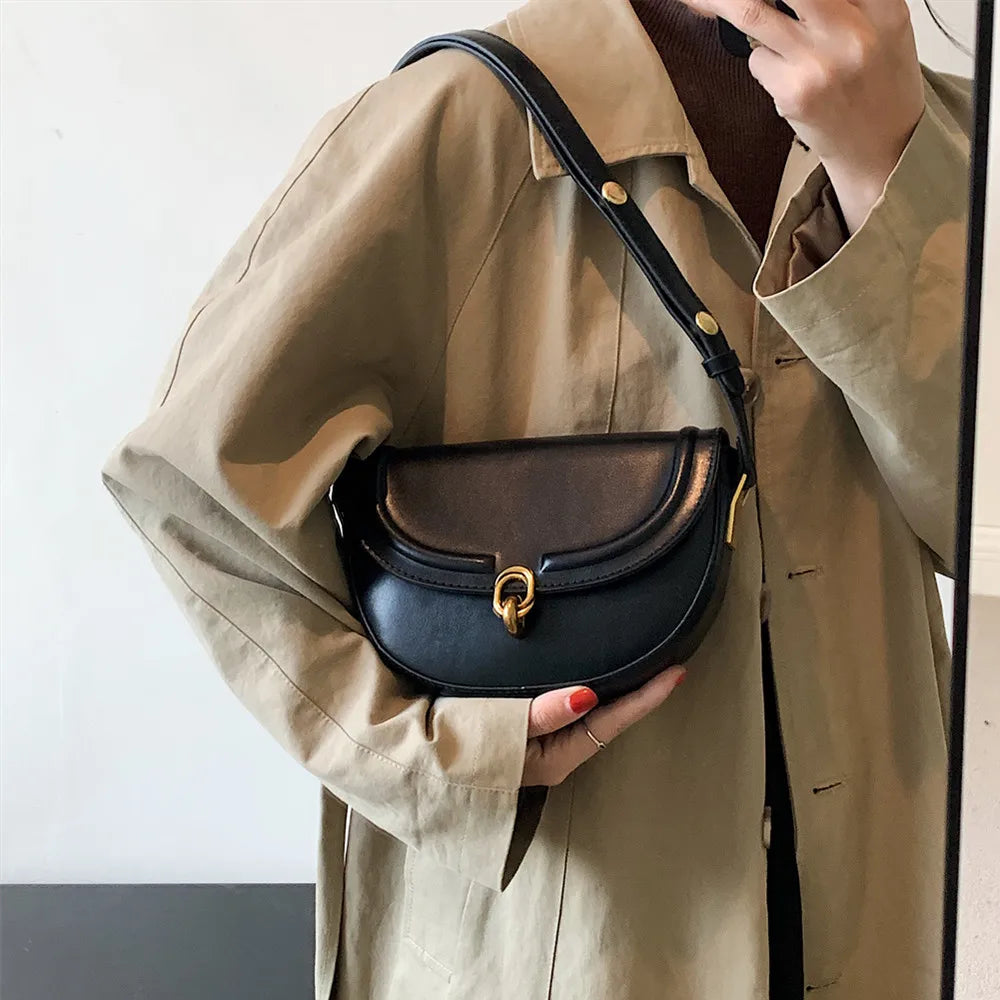 Hifashion Saddle Small Underarm Shoulder Bags For Women 2024 Trend Designer Crossbody Bags PU Leather Ladies Handbags And Purses