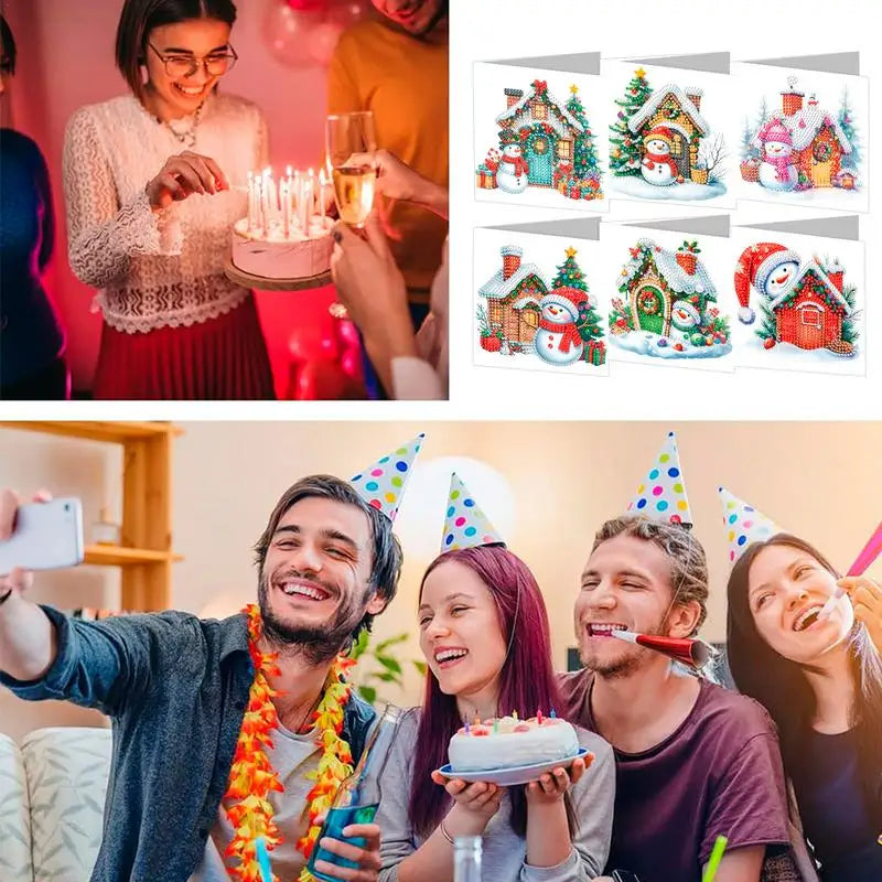 Christmas House Cards 6X Make Rhinestone Painting Cards With Envelopes Christmas Rhinestone Art Painting Greeting Cards For