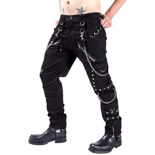 Men'S Gothic Pants Punk Rock Perforated Bondage Pants Casual Sweatpants Male Clothing