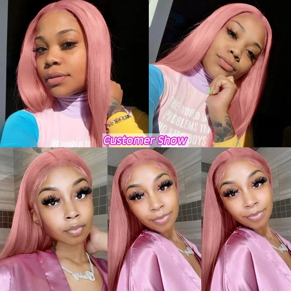 Pink 13x4 Transparent Lace Front Wig Straight Wigs For Women 613 Colored HD Lace Front Blonde Human Hair Wigs 4x4 Closure Wig