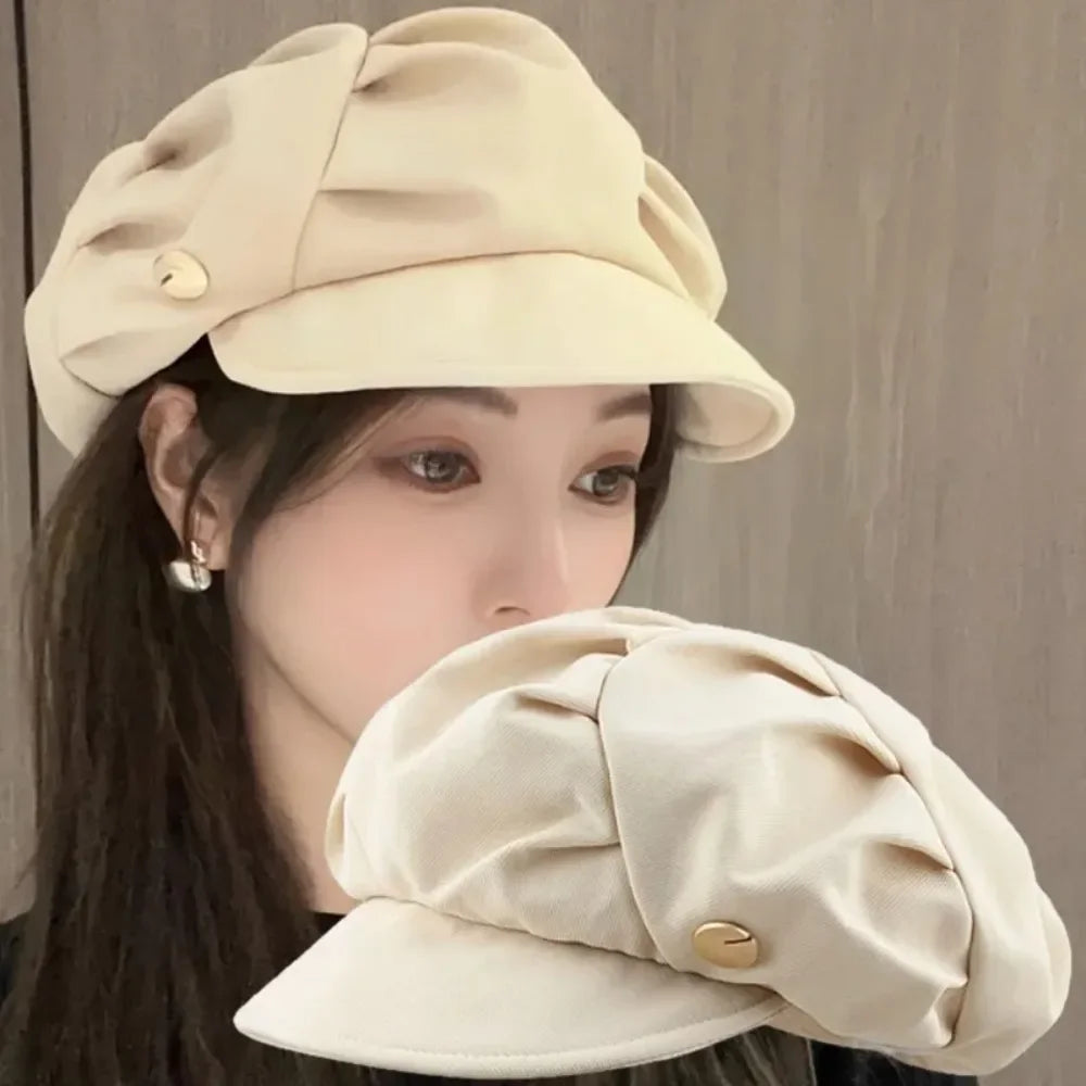 New Female Short Caps Ladies Pleated Berets Hats Spring Autumn Polyester Women Korean Fashion Gorros Para Hombres Boina Mujer