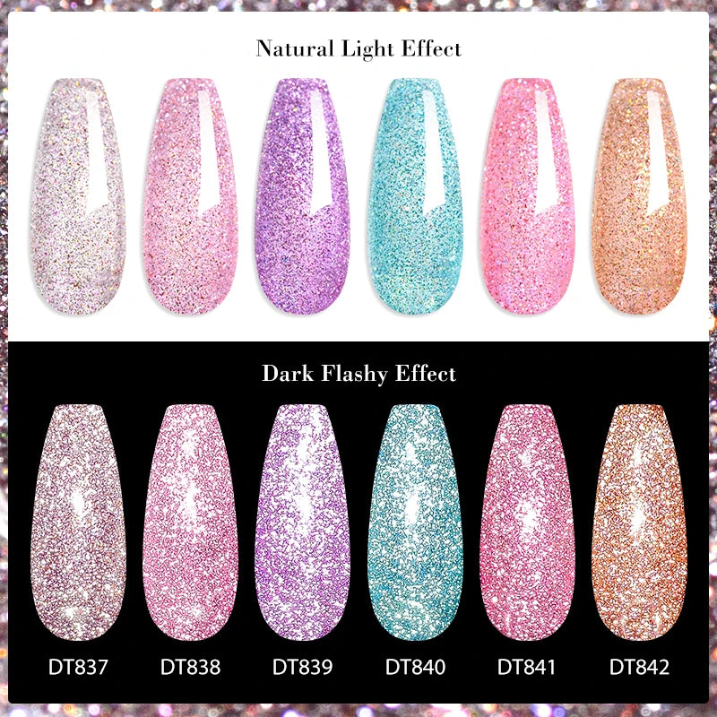 MEET ACROSS Sparkling Rose Pink Reflective Glitter Gel Nail Polish 7ML Nail Gel Manicure Semi Permanent UV LED Varnish Nail Art