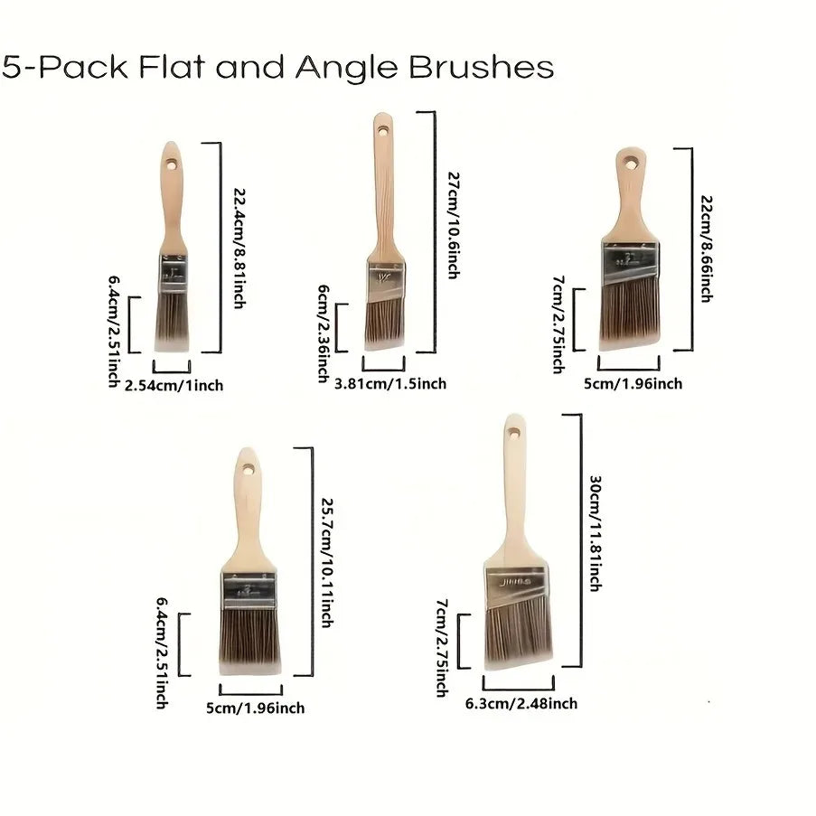 5 Piece Professional Paint Brush Set Paint Tools Wooden Handle Sharpened Glue Brush Beveled Oil Brush Various Sizes