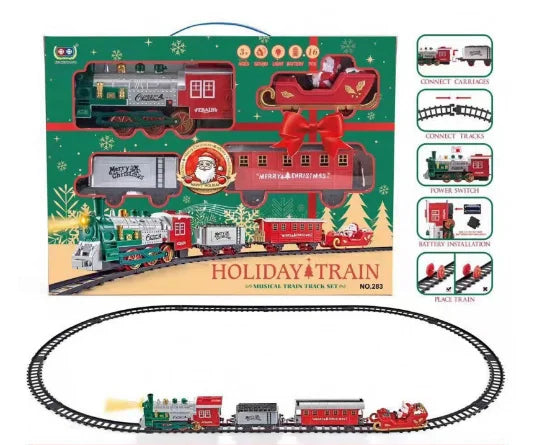 Christmas Train Set With Lights Sounds Railway Tracks Sets Locomotive Engine Fo Christmas Tree Gift For Kids Train Toy Car
