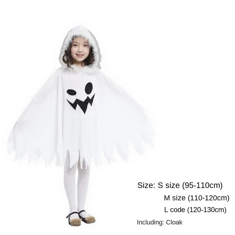 Children's Halloween Cosplay Costumes White Elf Ghost Hooded Cape Christmas Cape Dress Up As A Halloween Stage Costume